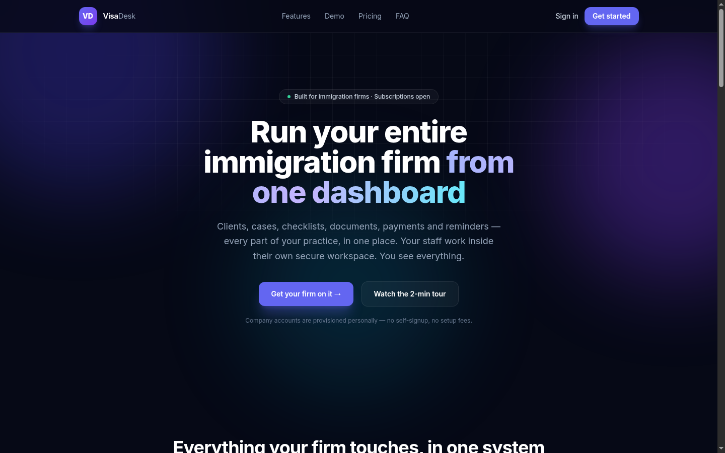 VisaDesk immigration case management dashboard